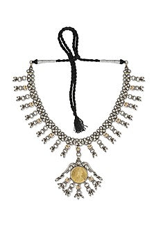 Two Tone Finish Beaded Coin Pendant Necklace