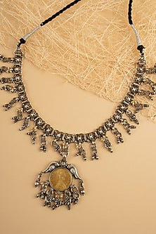 Two Tone Finish Beaded Coin Pendant Necklace