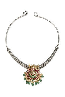 Silver Multi-Colored Semi-Precious Stone Choker Necklace