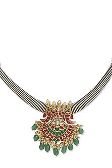 Silver Multi-Colored Semi-Precious Stone Choker Necklace