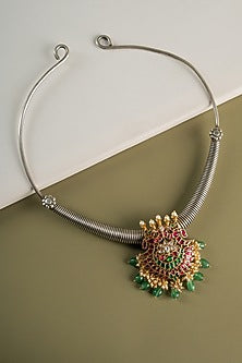 Silver Multi-Colored Semi-Precious Stone Choker Necklace