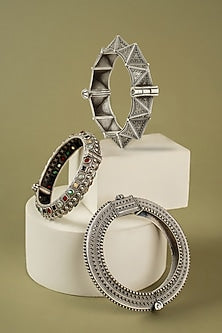 Oxidised Finish Tribal Kadas (Set Of 2)