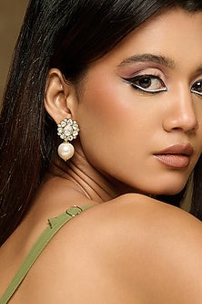 Gold Plated Kundan Polki Drop Earrings