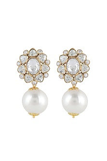 Gold Plated Kundan Polki Drop Earrings
