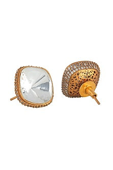 Gold Plated Kundan Polki Stud Earrings