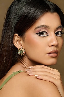 Gold Plated Jade Stone Stud Earrings