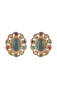 Gold Plated Jade Stone Stud Earrings