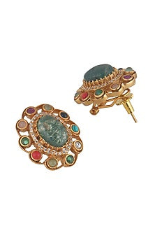 Gold Plated Jade Stone Stud Earrings