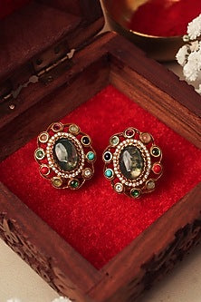 Gold Plated Jade Stone Stud Earrings
