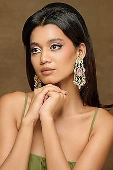 Gold Plated Pink Stone & Kundan Polki Dangler Earrings