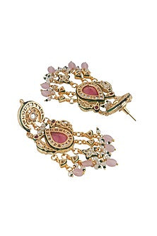 Gold Plated Pink Stone & Kundan Polki Dangler Earrings