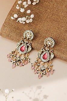 Gold Plated Pink Stone & Kundan Polki Dangler Earrings