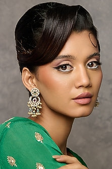 Gold Plated Kundan Polki & Pearl Chandbali Earrings