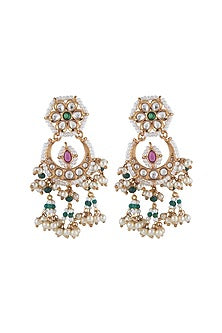 Gold Plated Kundan Polki & Pearl Chandbali Earrings