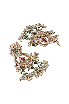 Gold Plated Kundan Polki & Pearl Chandbali Earrings