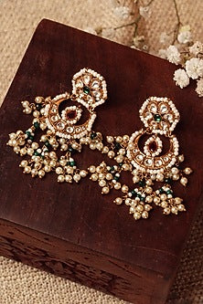 Gold Plated Kundan Polki & Pearl Chandbali Earrings
