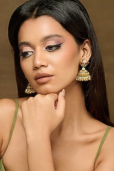 Gold Plated Kundan Polki & Ghunghroo Jhumka Earrings