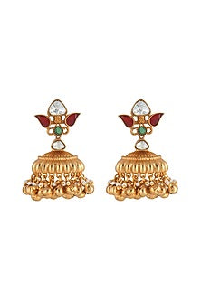Gold Plated Kundan Polki & Ghunghroo Jhumka Earrings