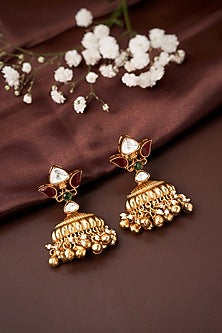 Gold Plated Kundan Polki & Ghunghroo Jhumka Earrings