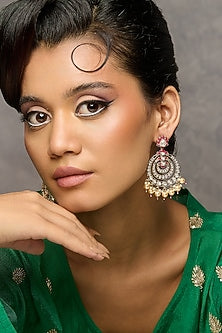 Gold Plated Kundan Polki Floral Chandbali Earrings