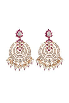 Gold Plated Kundan Polki Floral Chandbali Earrings