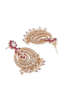 Gold Plated Kundan Polki Floral Chandbali Earrings
