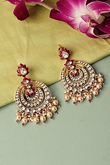 Gold Plated Kundan Polki Floral Chandbali Earrings