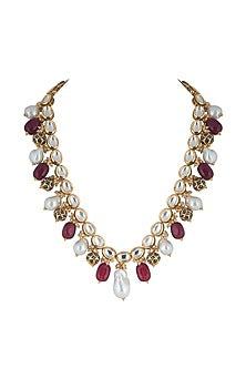 Gold Plated Kundan Polki & Baroque Pearl Necklace