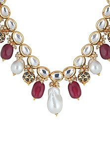 Gold Plated Kundan Polki & Baroque Pearl Necklace