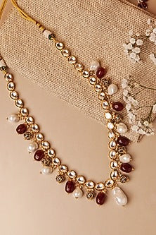 Gold Plated Kundan Polki & Baroque Pearl Necklace