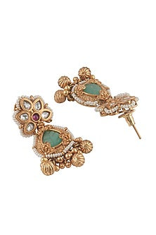 Gold Plated Pearl & Jade Pendant Necklace Set