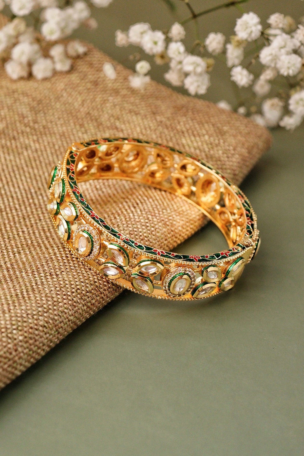 Gold Plated Kundan Polki Bangle