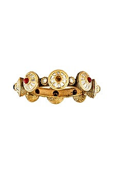 Gold Finish Handcrafted Bangle With Navratna Stone