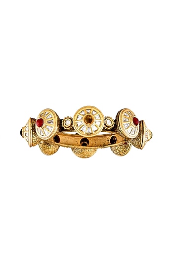 Gold Finish Handcrafted Bangle With Navratna Stone