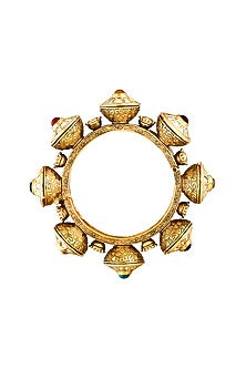 Gold Finish Handcrafted Bangle With Navratna Stone