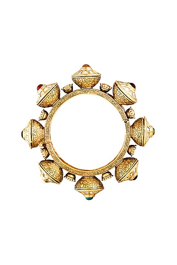 Gold Finish Handcrafted Bangle With Navratna Stone