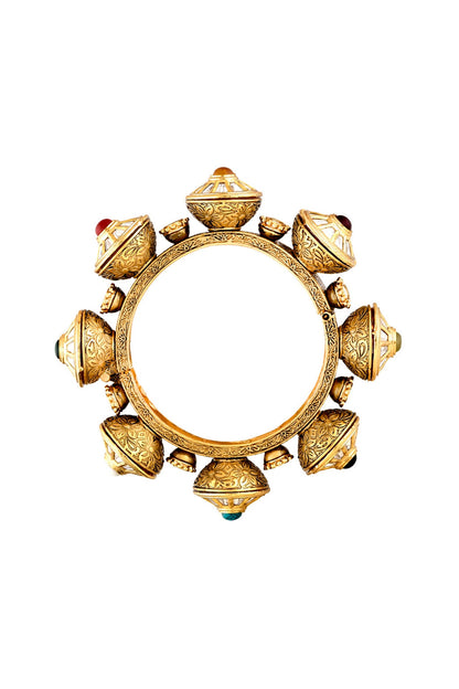 Gold Finish Handcrafted Bangle With Navratna Stone