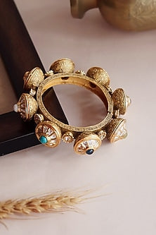 Gold Finish Handcrafted Bangle With Navratna Stone