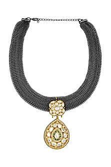 Black Rhodium & Gold Finish Handcrafted Mesh Necklace