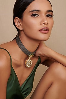 Black Rhodium & Gold Finish Handcrafted Mesh Necklace