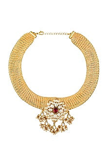 Gold Finish Handcrafted Mesh Necklace