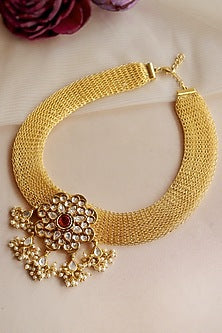 Gold Finish Handcrafted Mesh Necklace