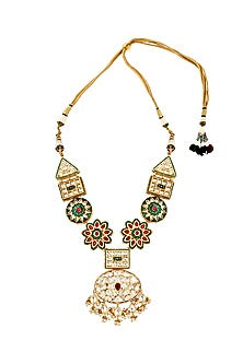 Gold Finish Handcrafted Kundan Polki Long Necklace