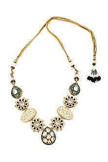 Gold Finish Handcrafted Enameled Necklace With Synthetic Stones
