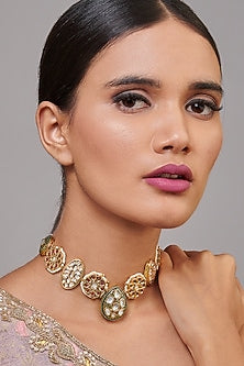 Gold Finish Handcrafted Enameled Necklace With Synthetic Stones