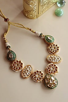 Gold Finish Handcrafted Enameled Necklace With Synthetic Stones