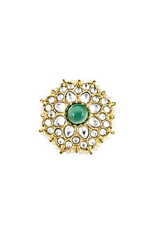 Gold Finish Handcrafted Ring With Green Stones