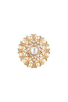 Gold Finish Floral Ring With Kundan Polki