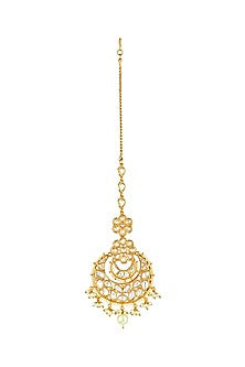 Gold Finish Handcrafted Maang Tikka With Kundan Polki