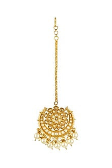 Gold Finish Maang Tikka With Kundan Polki